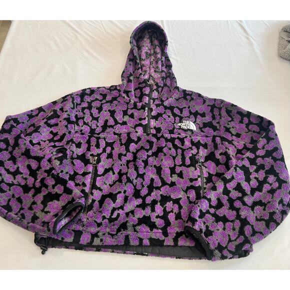 The North Face Osito Cropped 1/4 Fleece Pullover Women's Medium Purple Leopard - Picture 1 of 9
